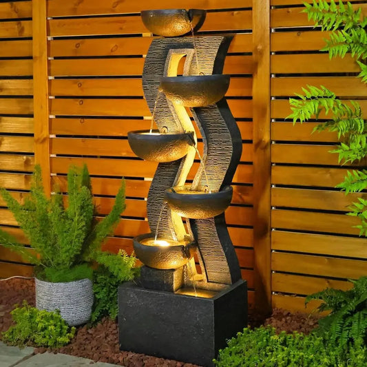 Outdoor Water Fountain With Lights Six-Tier Cascading Feature
