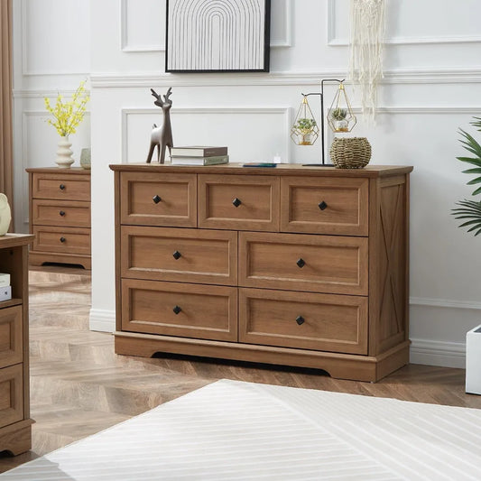 7 Drawer Farmhouse Dresser Chest with Charging Station for Modern Bedrooms