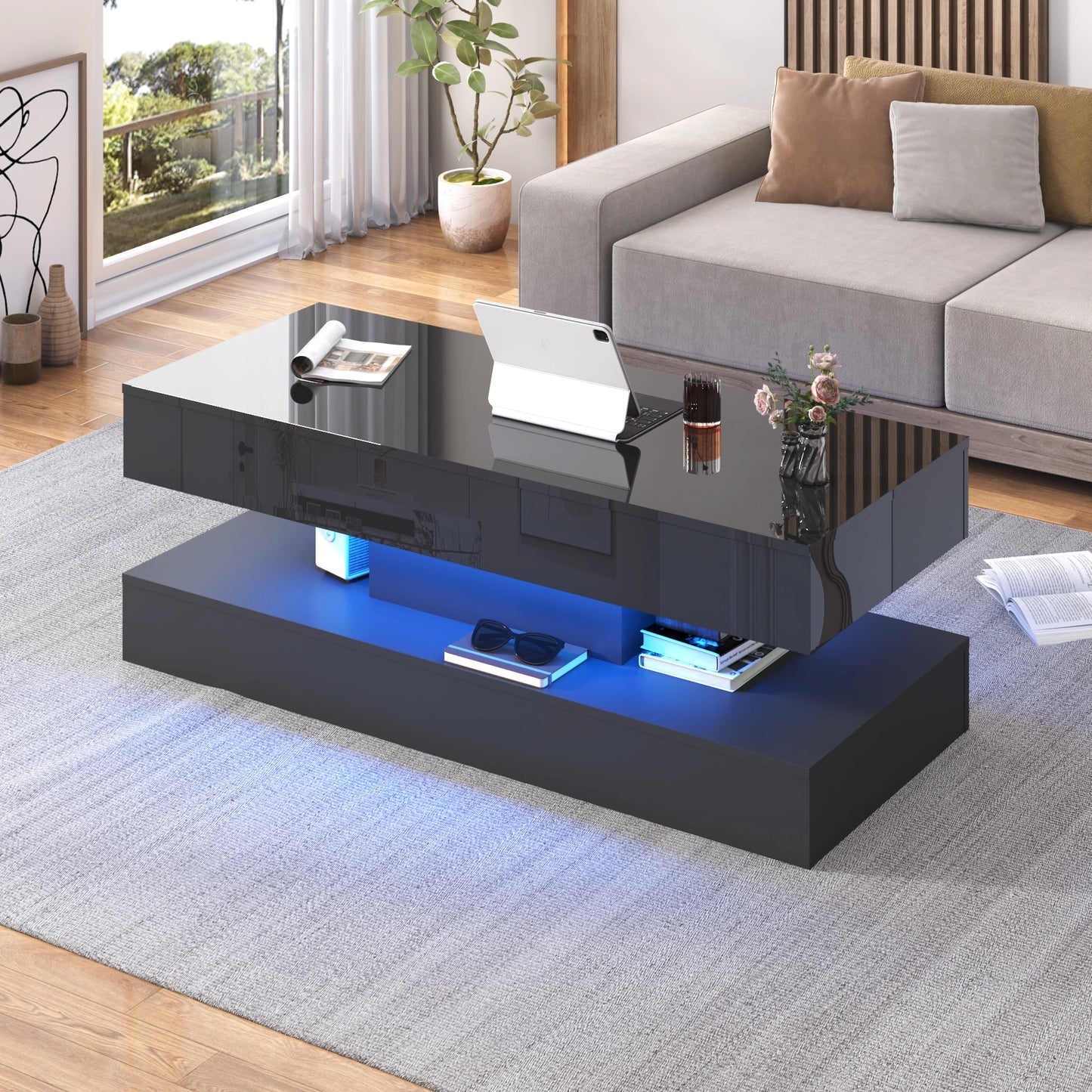 QiaoShiRen High Gloss LED Coffee Table for Living Room