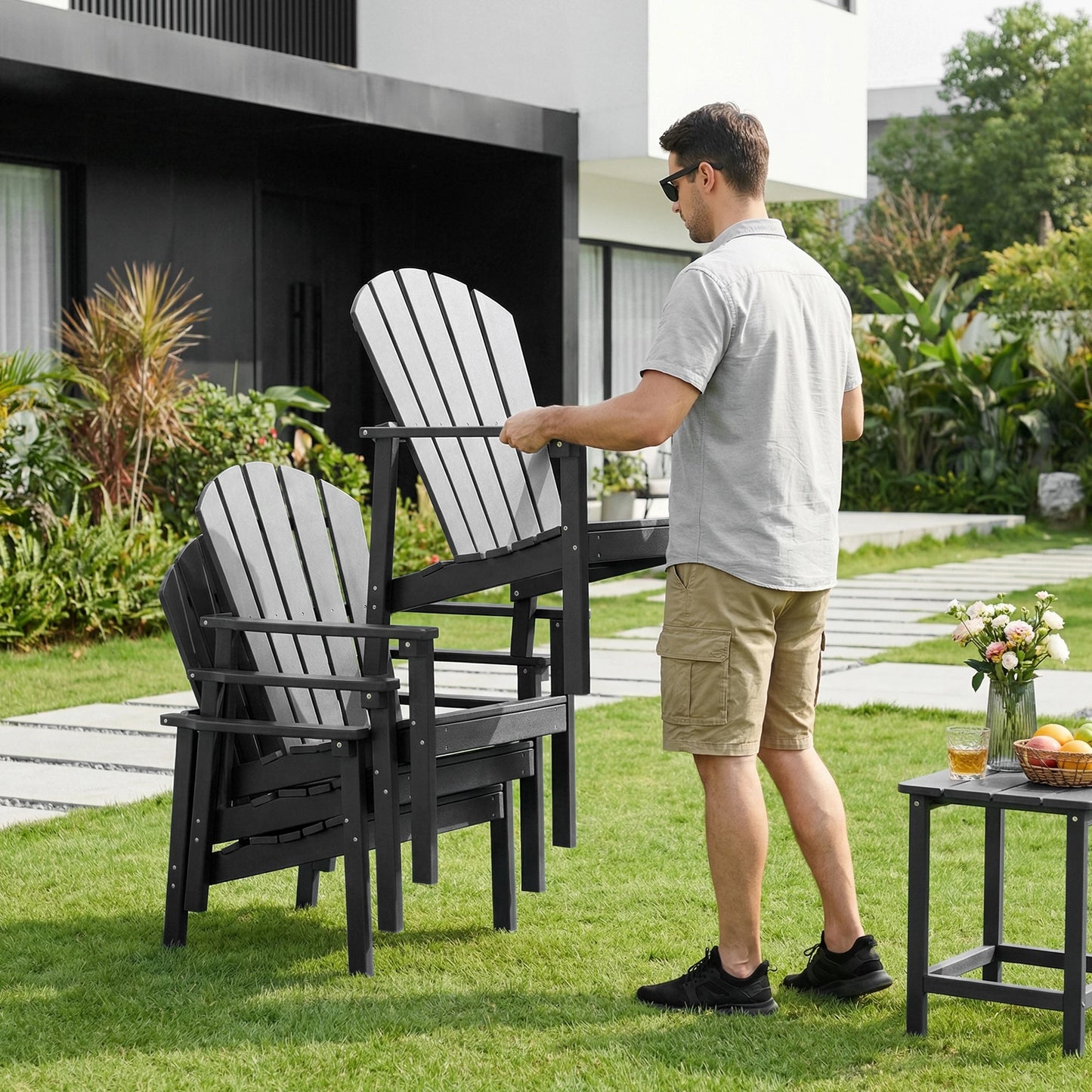 Stackable Adirondack Chairs Outdoor HDPE Plastic 4pcs