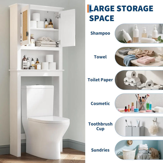 Farmhouse Over Toilet Storage Cabinet With Rattan Doors And Adjustable Shelf