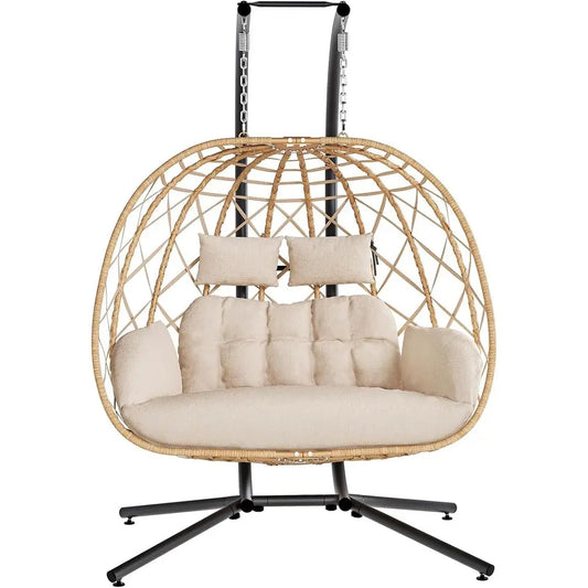 Double Egg Swing Chair With Stand And Outdoor Cushion