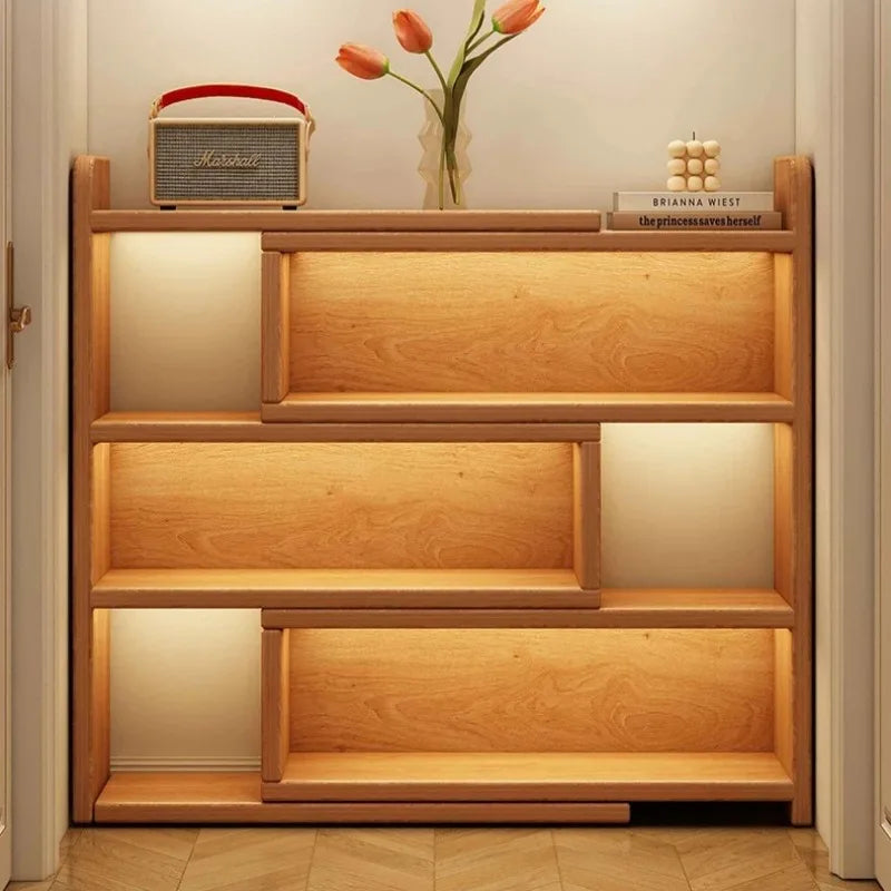 Solid Wood Corner Bookshelf Wall Mounted Storage Cabinet