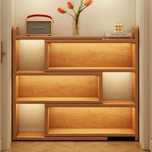 Solid Wood Corner Bookshelf Wall Mounted Storage Cabinet