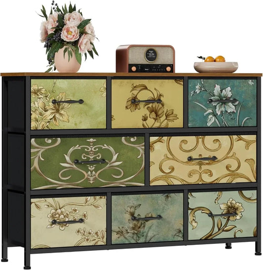 Vintage 8 Drawer Fabric Dresser Chest for Bedroom Living Room and Nursery