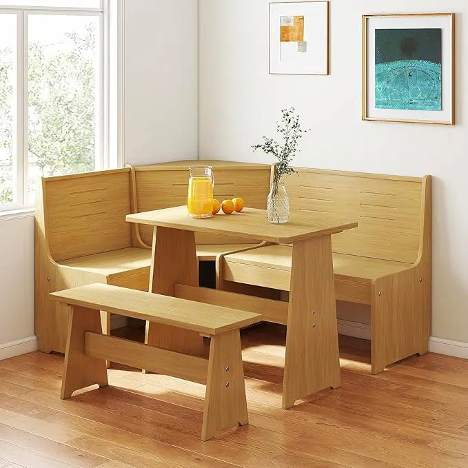 Modern Black L-Shape Breakfast Nook Corner Dining Table and Bench Set