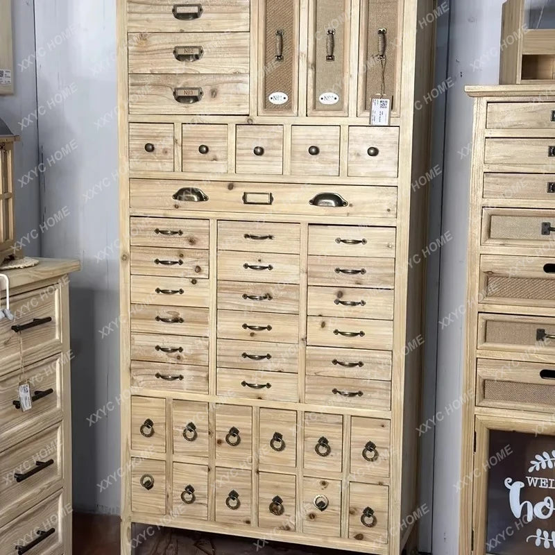 Rustic Solid Wood Jewelry Cabinet With Multi Grid Storage