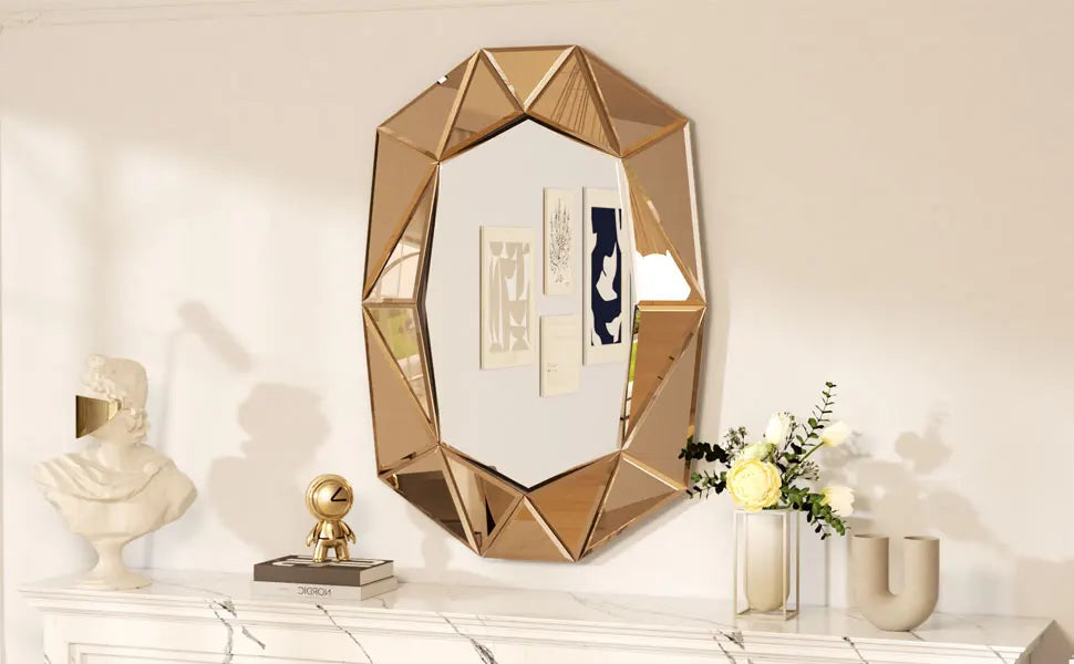 Wisfor Irregular Silver Glass Wall Mirror Beveled Diamond Edge