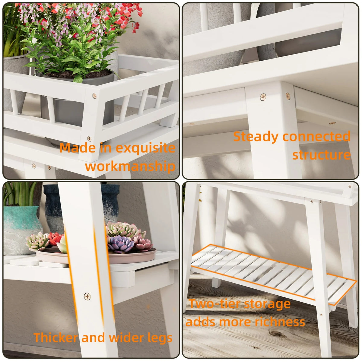 Two Tier Bamboo Plant Stand Shelf Flower Pot Holder