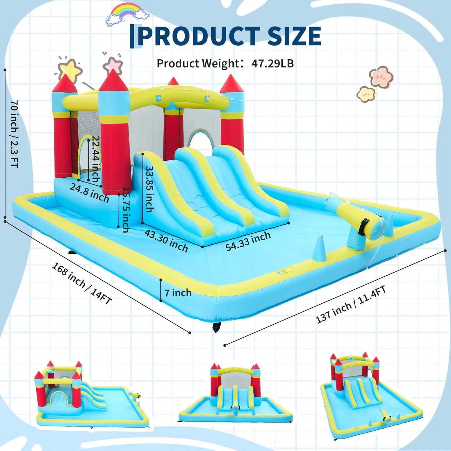 HiMISS 7 In 1 Inflatable Bounce Castle Water Slide