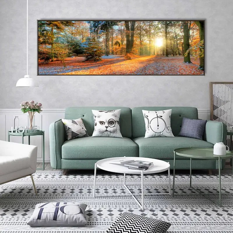 Modern Forest Sunrise Canvas Wall Art Mountain Landscape Poster