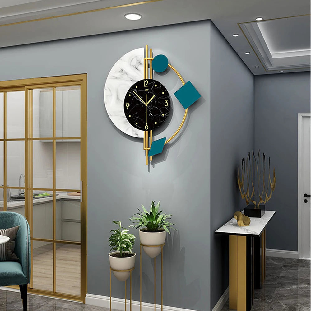 Combination Silent Wall Clock Semicircle Marble Quartz