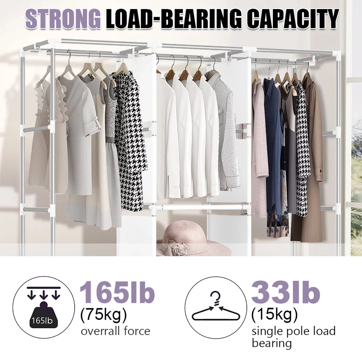 Portable Closet Storage Organizer With 3 Bars Nonwoven Fabric