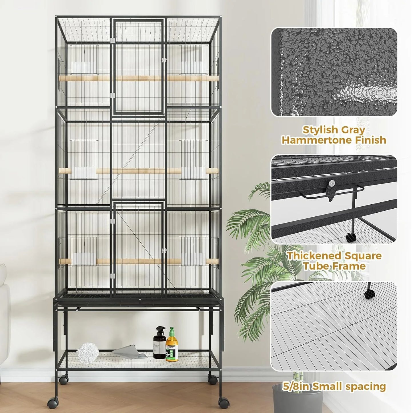 HiMISS Bird Cage Parrot Parakeet With Rolling Storage Stands