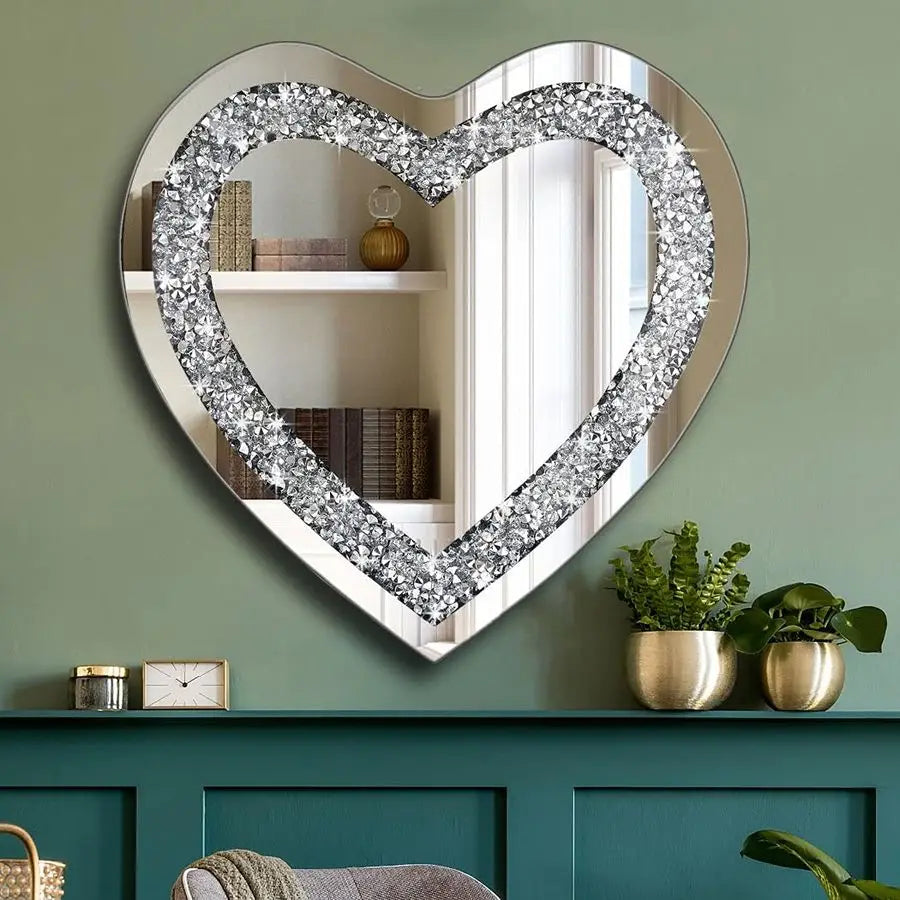 Crystal Crush Diamond Heart Shaped Mirror Wall Decor