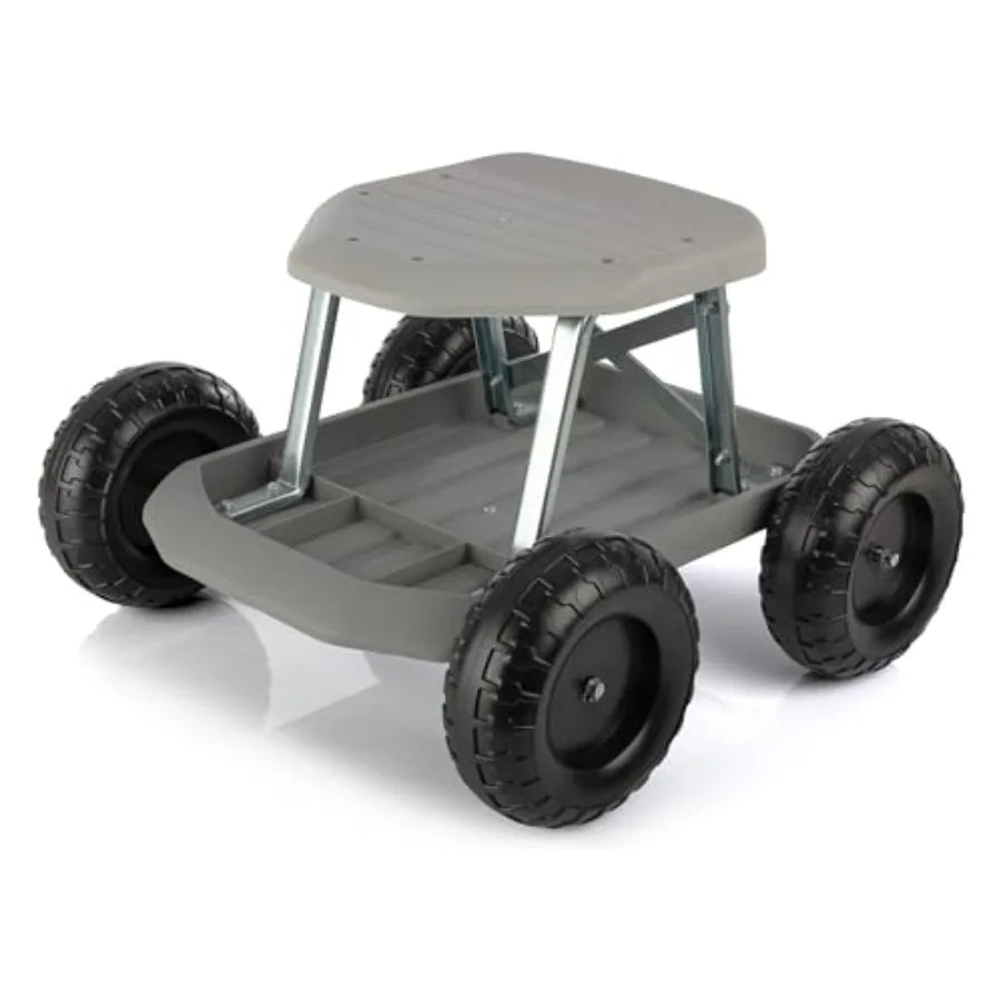Rolling Garden Stool With Wheels And Tool Tray Organizer