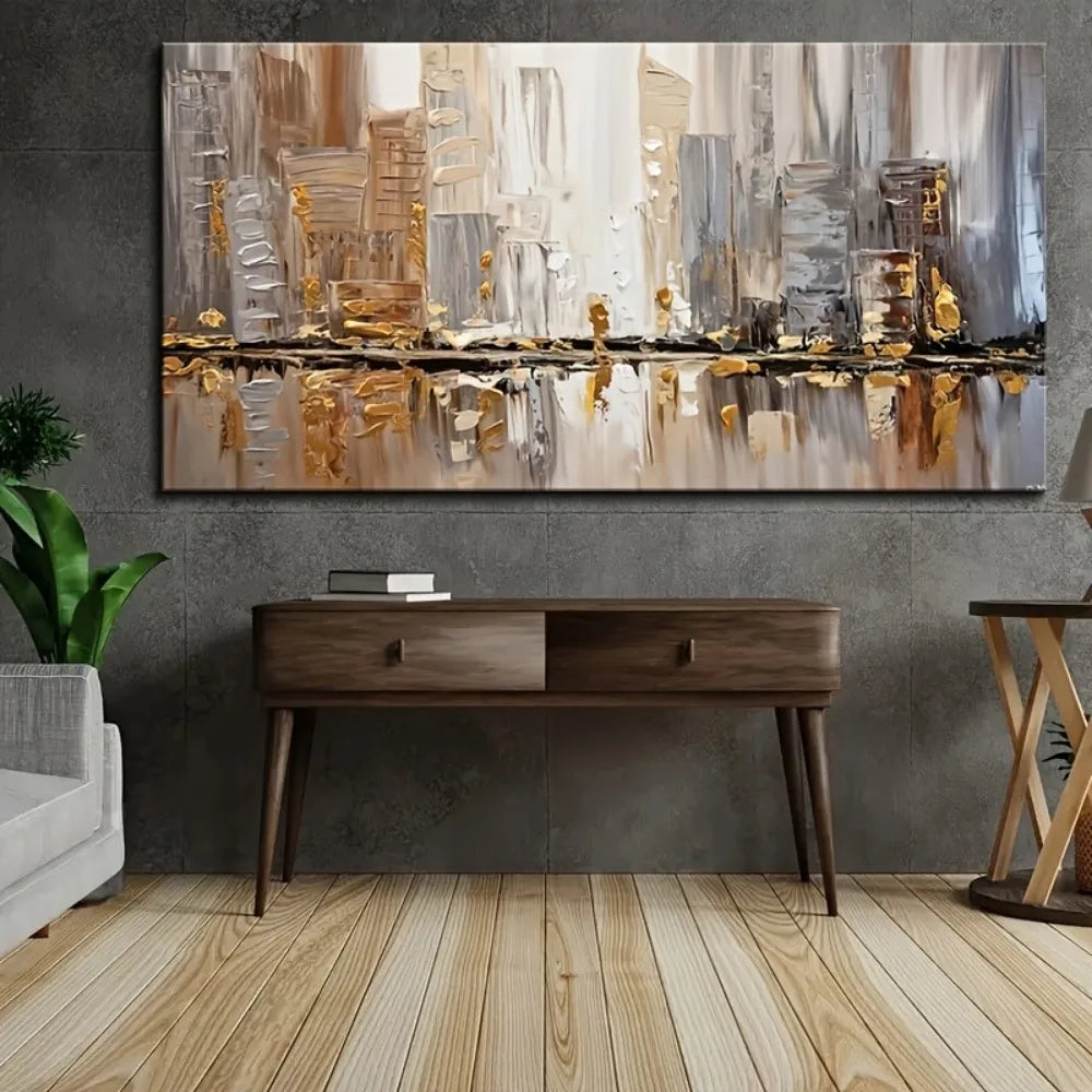 Modern Abstract Oil Painting in Pine Frame with Art Deco Accents