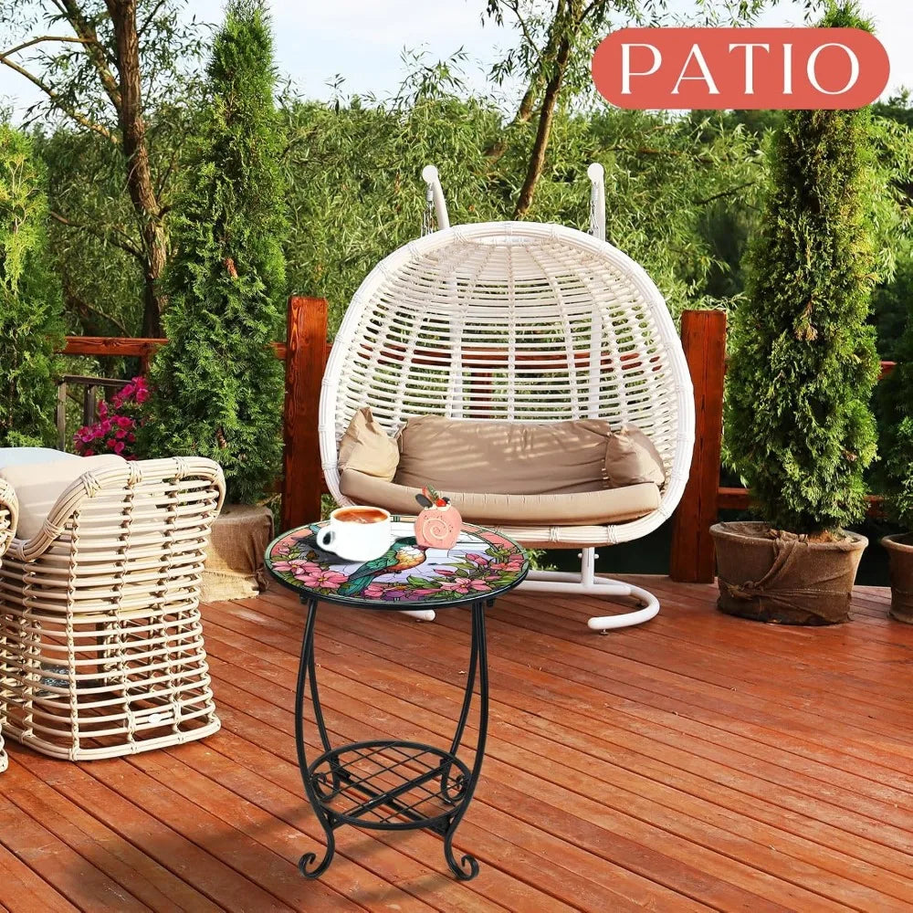 NBVCX Mosaic Round Outdoor Side Table For Patio Garden