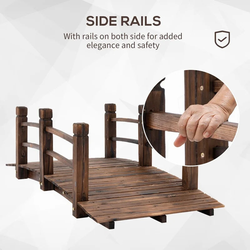 Fir Wood Garden Bridge Walkway With Railings For Backyard