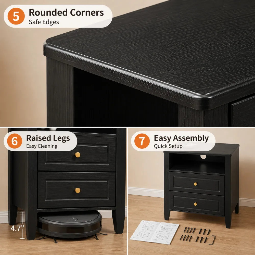 Modern Wooden Nightstand With Charging Station Open Shelf