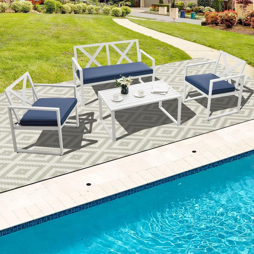 Patiojoy 4 Piece Patio Conversation Set With Cushioned Loveseats