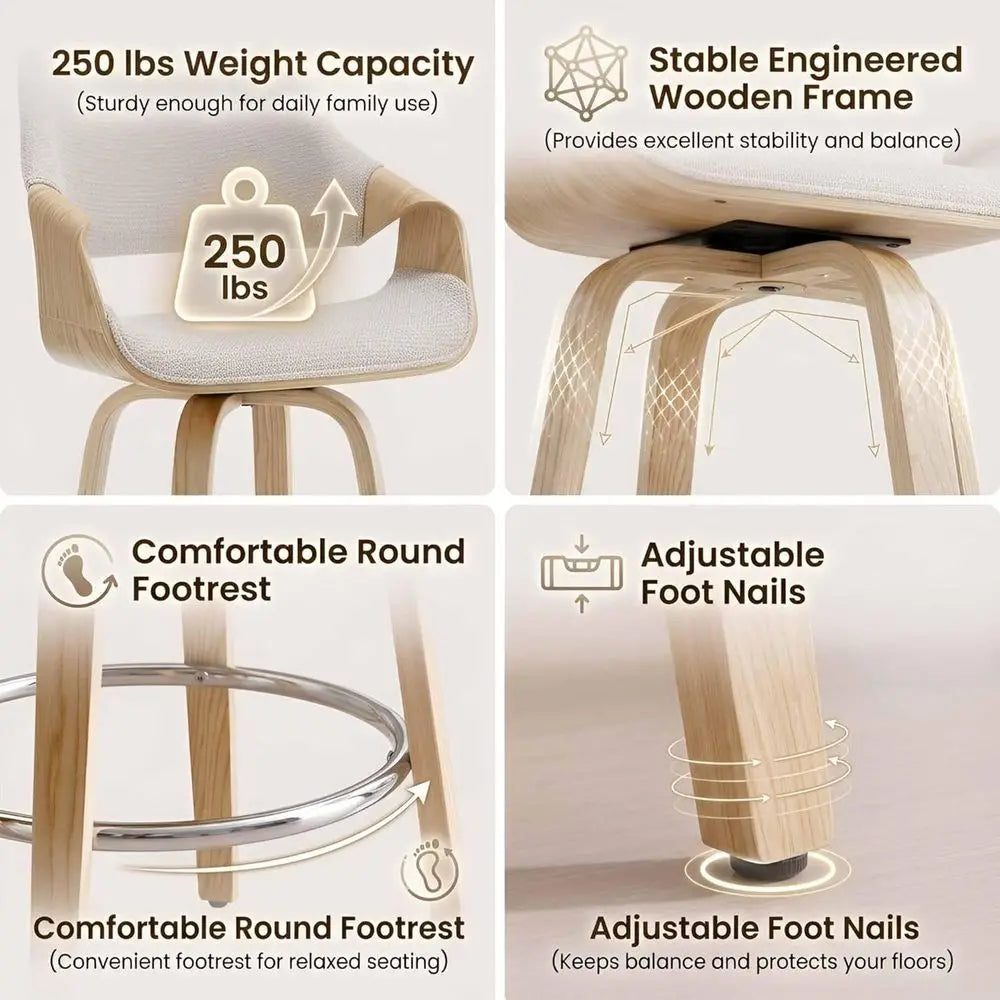 Modern Bar Stools Set of 4 With Backs Beige Swivel Counter