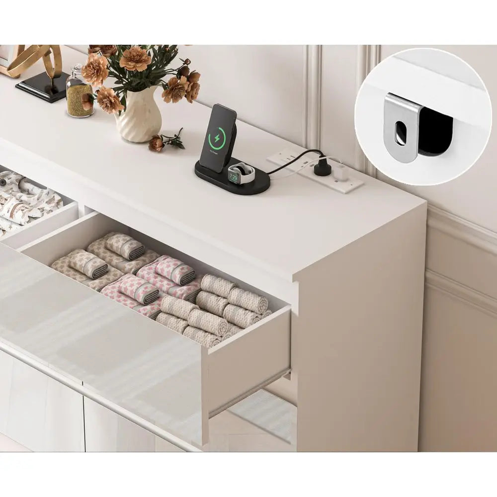 Nine Drawer Dresser With Power Outlet High Gloss Finish