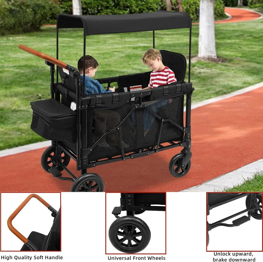 Foldable Stroller Wagon For Two Kids With All-Terrain Wheels