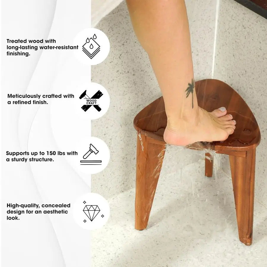 Corner Shower Foot Rest Wooden Stool For Inside Shower