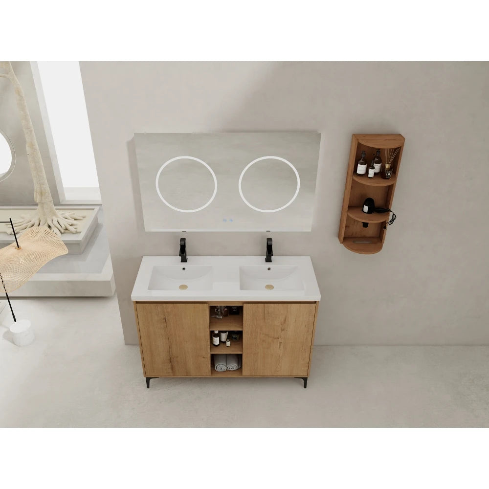 LWO Freestanding Bathroom Vanity With Double Sink And Storage Rack