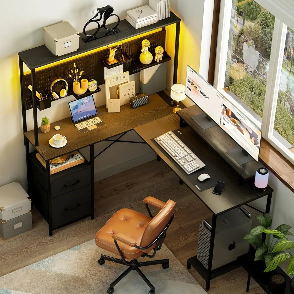 Yoobure L Shaped Desk With Pegboard And Drawers Reversible Computer Desk With Storage