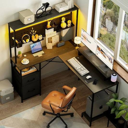 Yoobure L Shaped Desk With Pegboard And Drawers Reversible Computer Desk With Storage