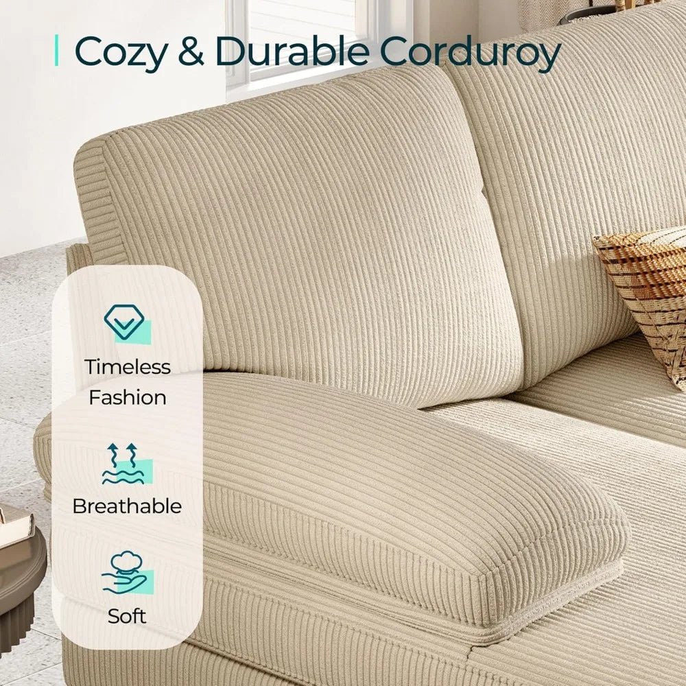 Corduroy U Shaped Sectional Sofa With Sleepable Armrests