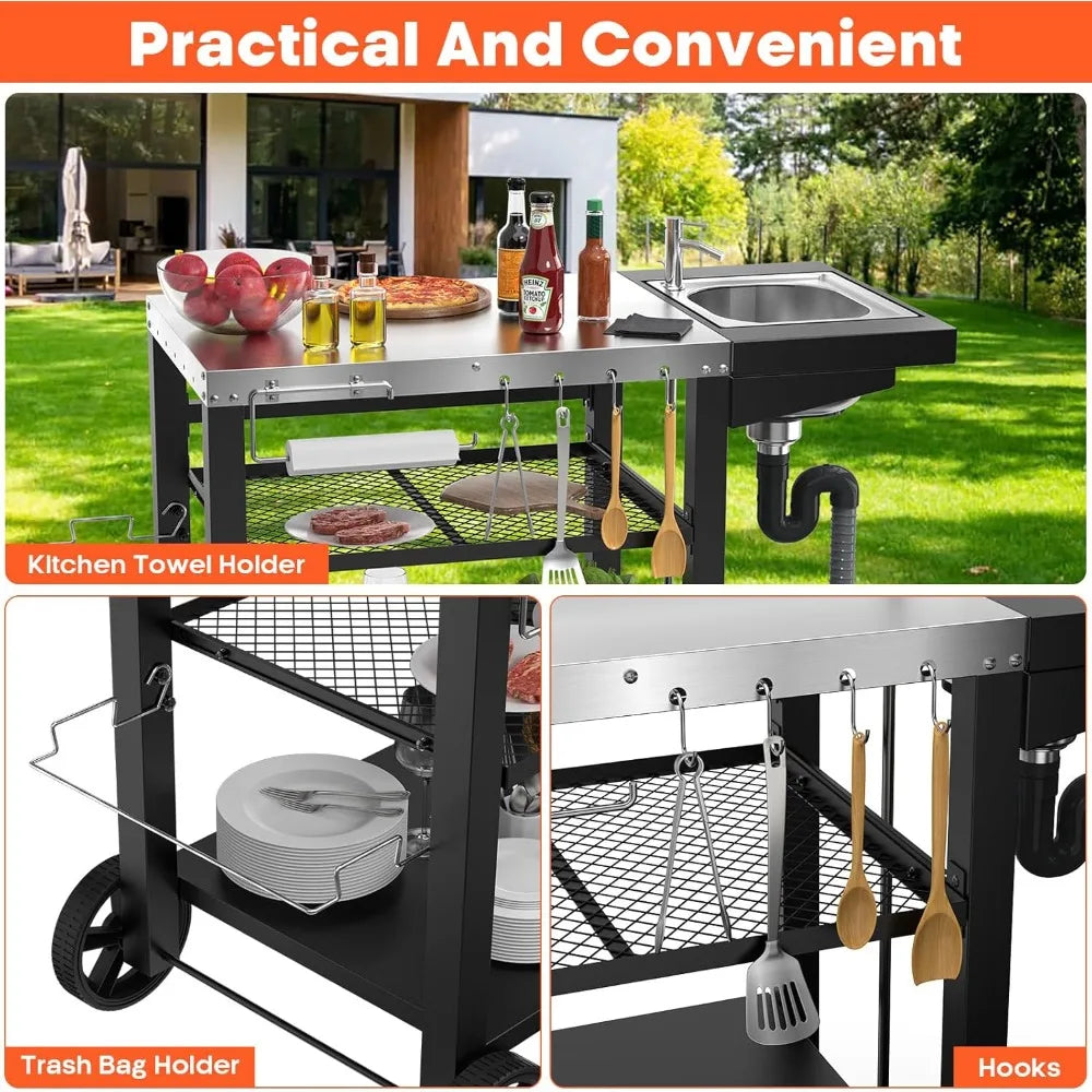 Hign Concerned Outdoor Grill Table With Sink And Oven Cart