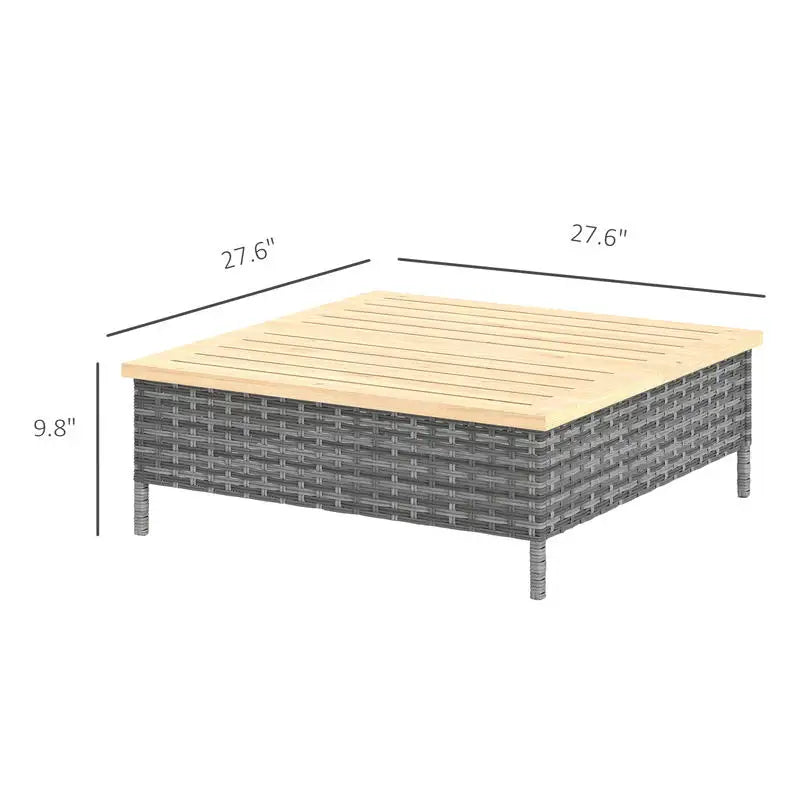 Outdoor Side Table With PE Rattan And Fir Wood