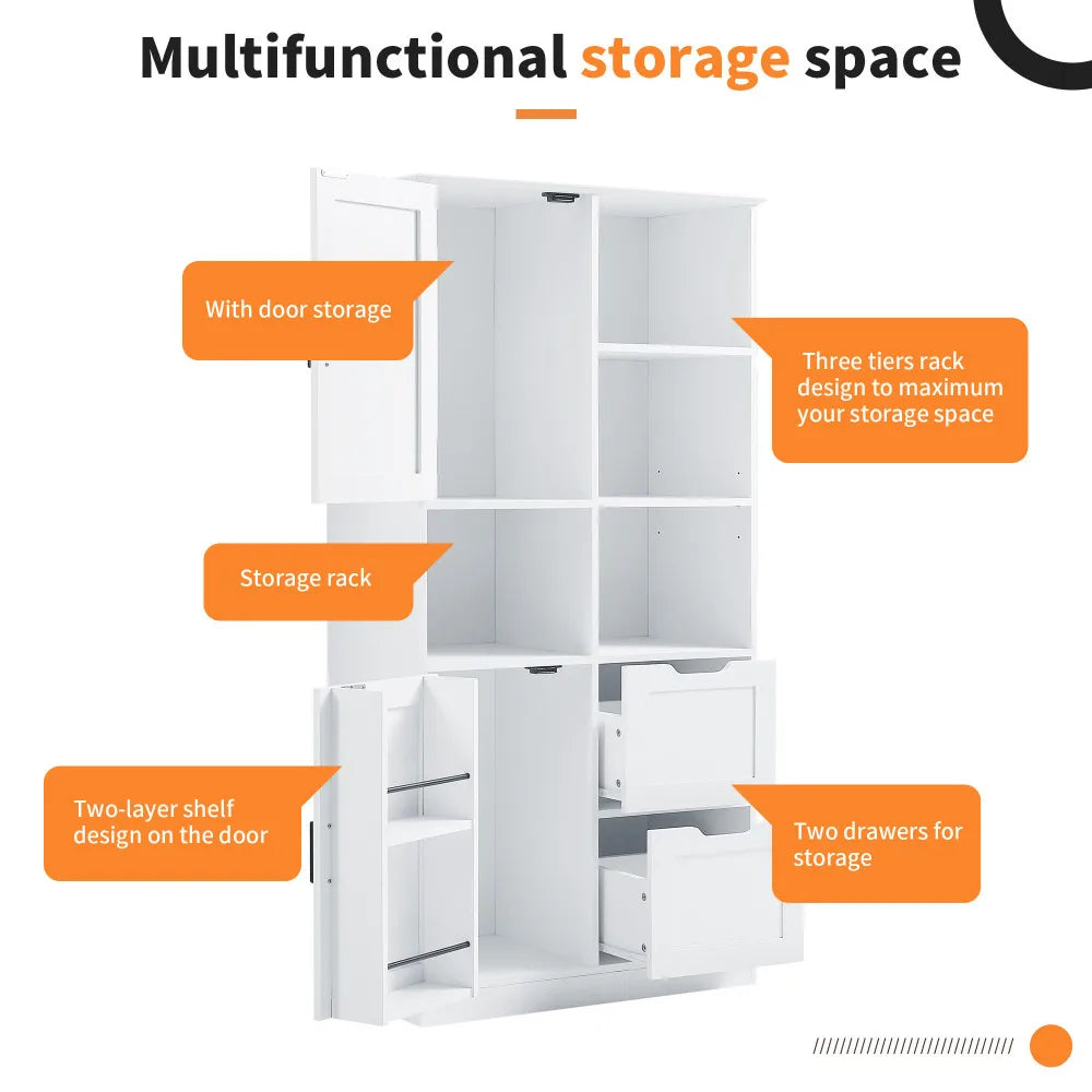 Bathroom Storage Cabinet With Doors, Drawers And Adjustable Shelves