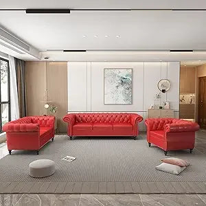 DAFIFY Velvet Chesterfield Sofa Loveseat Chair Set Premium