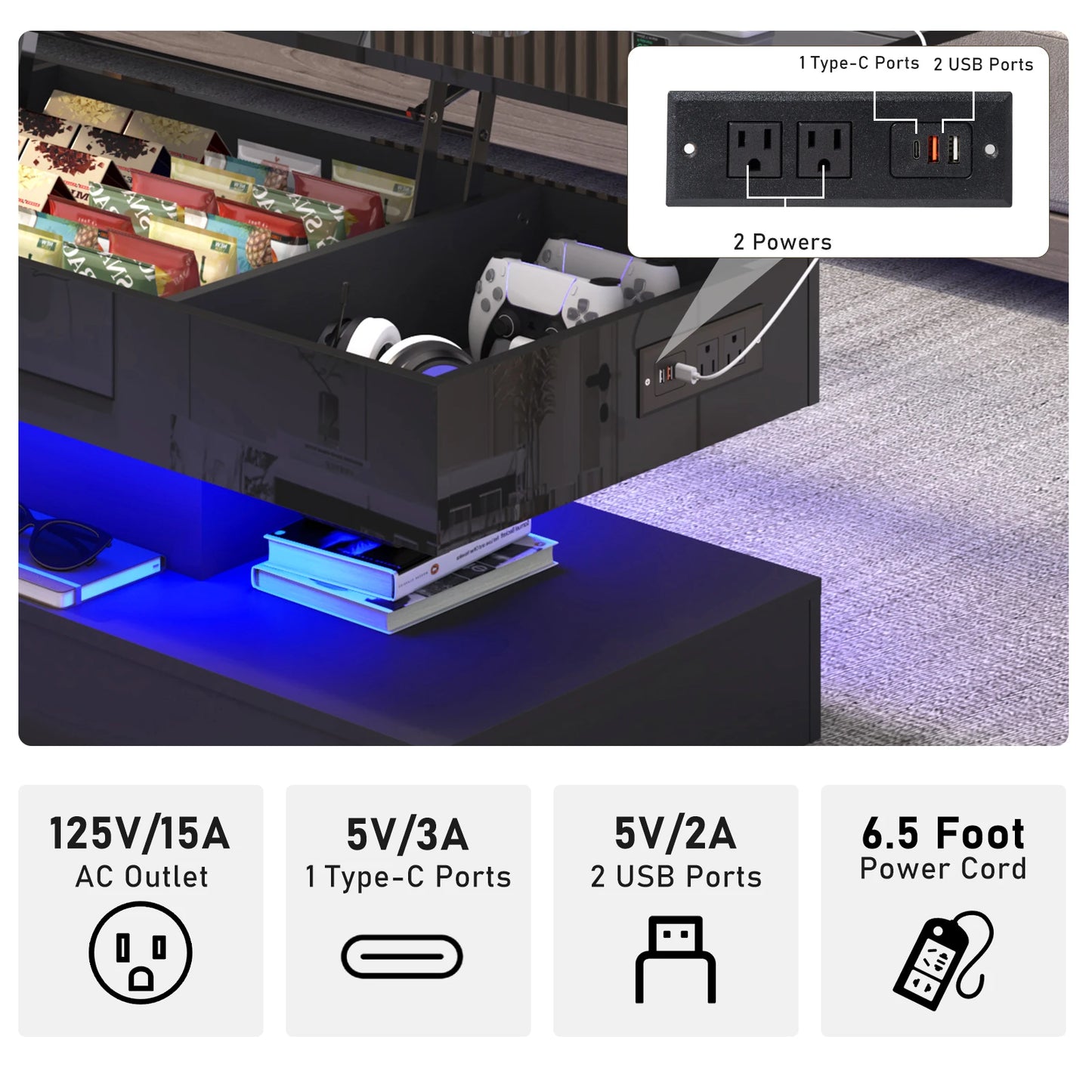 QiaoShiRen High Gloss LED Coffee Table for Living Room