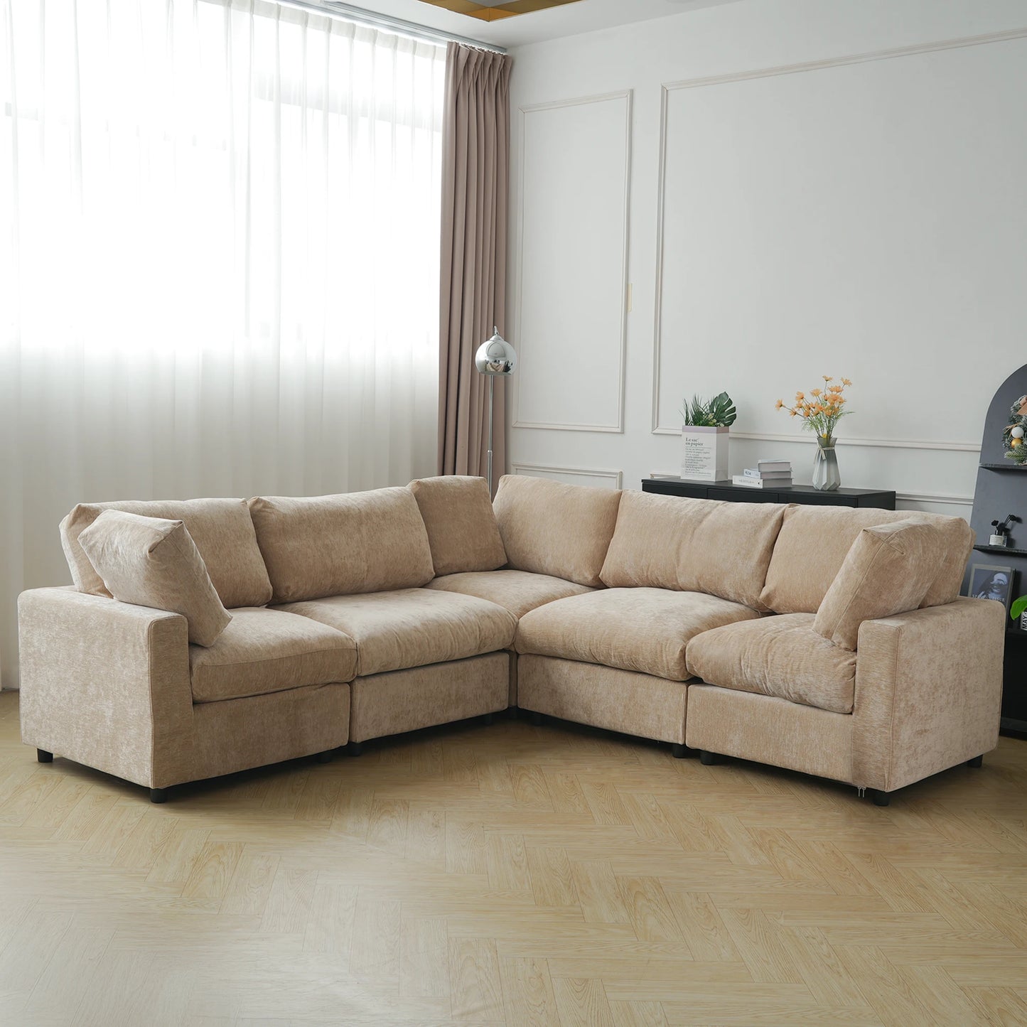 Guangdong V Shape Corner Sectional Sofa Convertible Couch