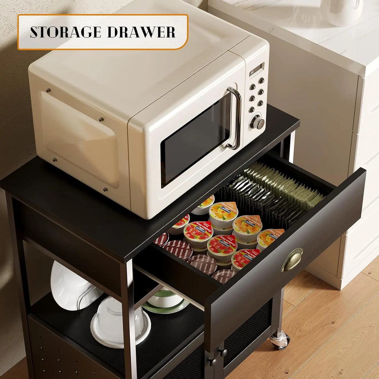 MOYU Coffee Cart Station With Rolling Storage Drawer