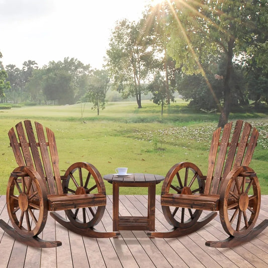 MKDK Outdoor Cedar Rocking Chair Set With Side Table