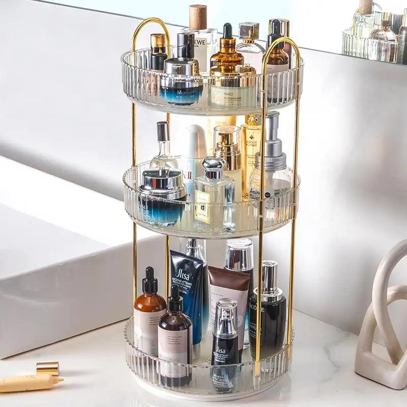 Rotating Makeup Organizer 3 Tier Vanity Storage For Skincare
