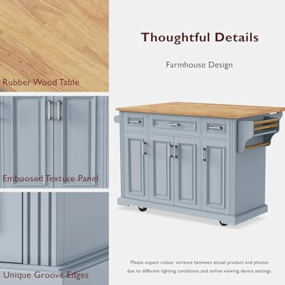 Mobile Kitchen Island With Drop Leaf Countertop, Drawer Storage