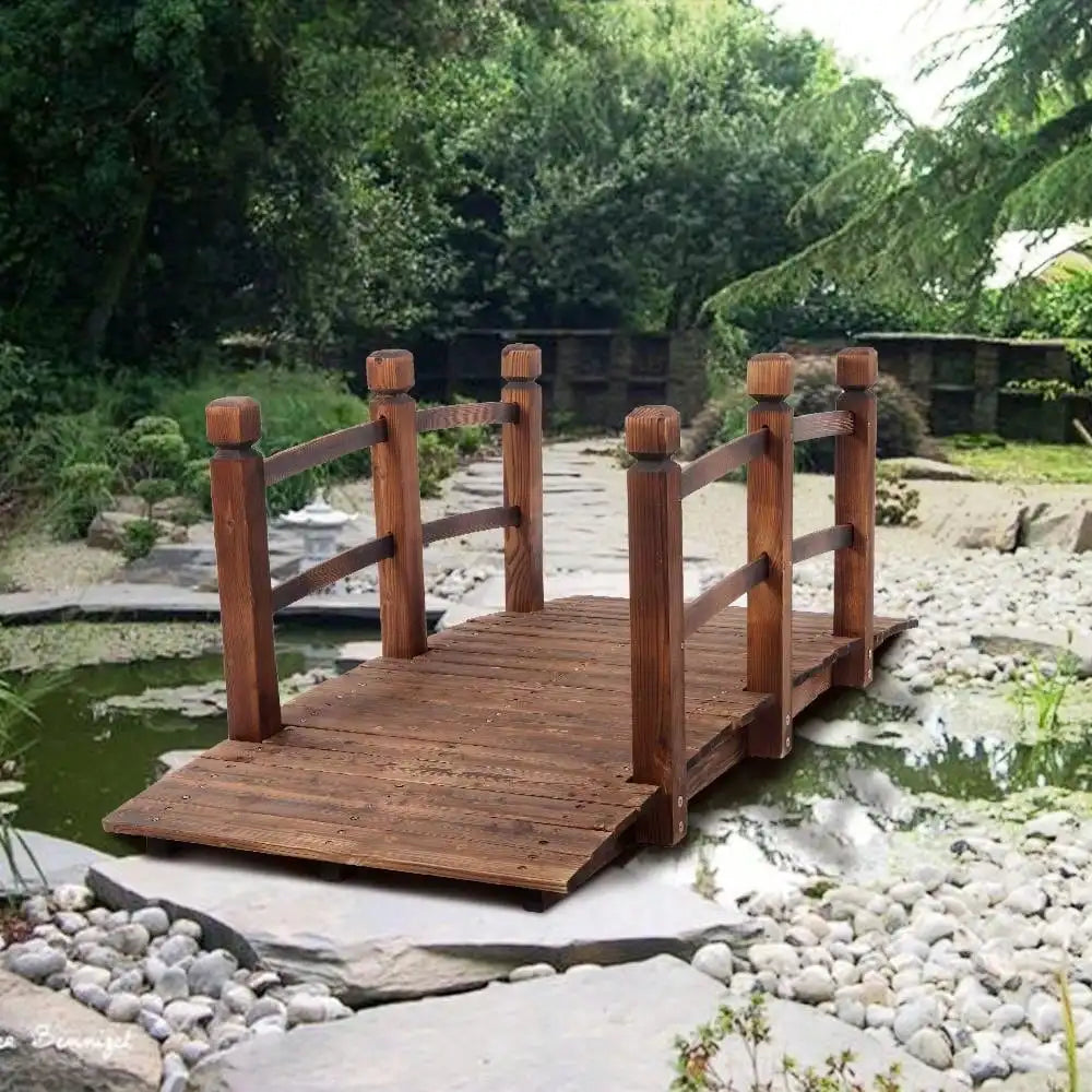 Wooden Garden Bridge Walkway With Double Rails Durable
