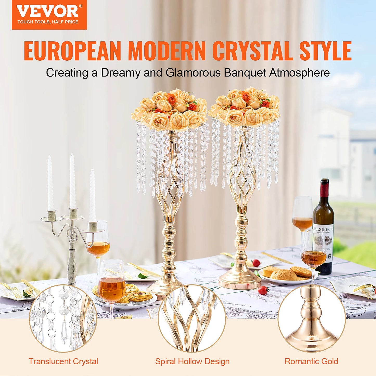 Crystal Wedding Flower Stand Metal Centerpiece Vase