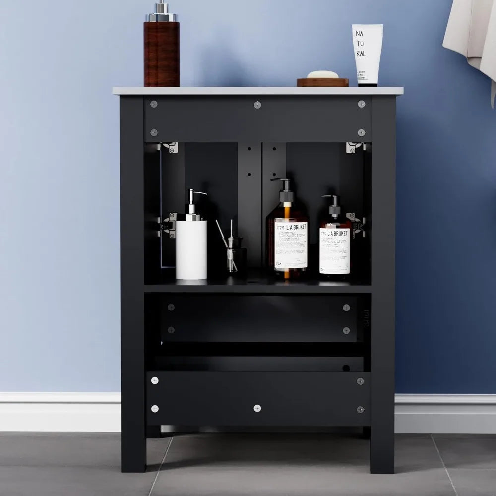 48 Inch Black Bathroom Vanity with Sink Combo and Storage Cabinets