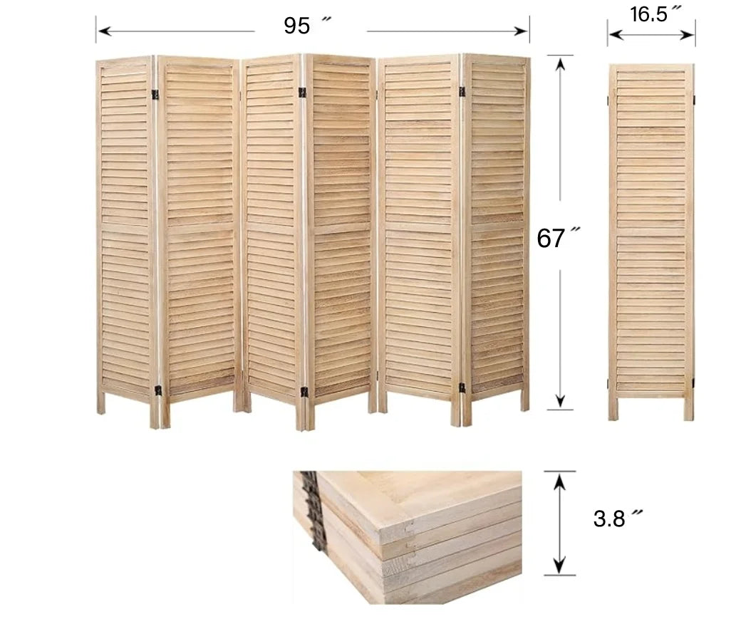 Wooden 6 Panel Room Divider Freestanding Privacy Screen