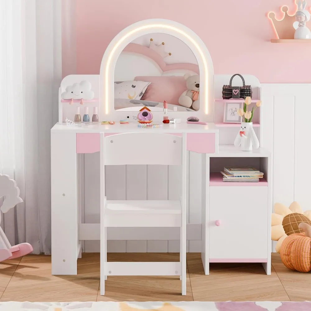 Color Princess Makeup Vanity Desk With Lighting Storage