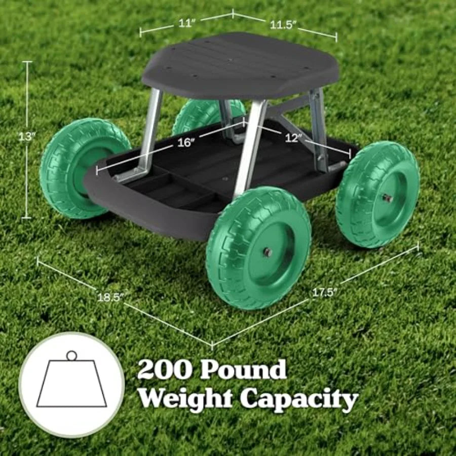 Rolling Garden Stool With Wheels And Tool Tray Organizer