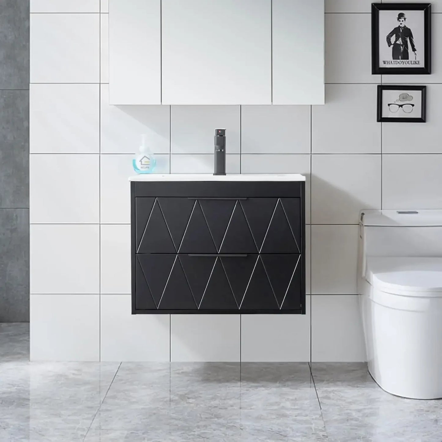 24 Inch Wall Mounted Bathroom Vanity Cabinet with Sink and Soft Close System